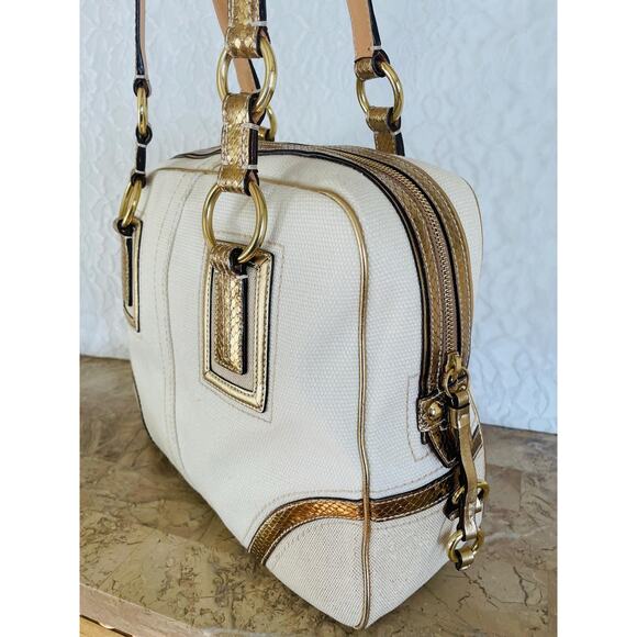 NWT Coach 10737 Legacy Soho Canvas Cream/Gold Python Satchelt Tote Bag Satchel - Picture 5 of 12
